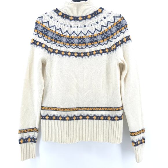 J.Crew Womens Ivory & Blue Rolled Hemline Mock Neck Nordic Lambs Wool Sweater S - Picture 8 of 11